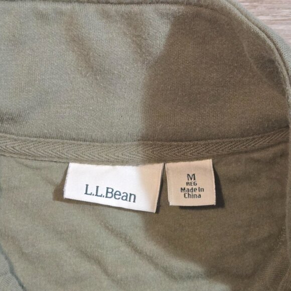 LL Bean Sweater Womens Size Medium Green Quilted 1/4 Zip Quarter Zip Sweatshirt - Picture 2 of 7